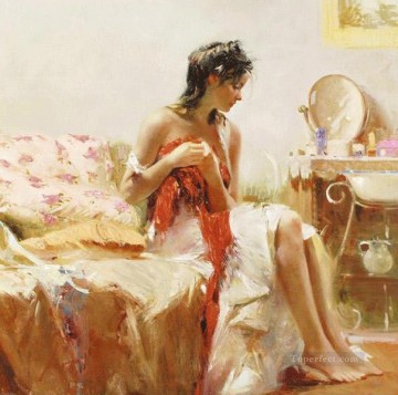 Mujer Painting - Pino Daeni Mantón Rojo hermosa mujer dama